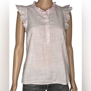 J. Crew Pink Striped Ruffle Cotton Blouse Small